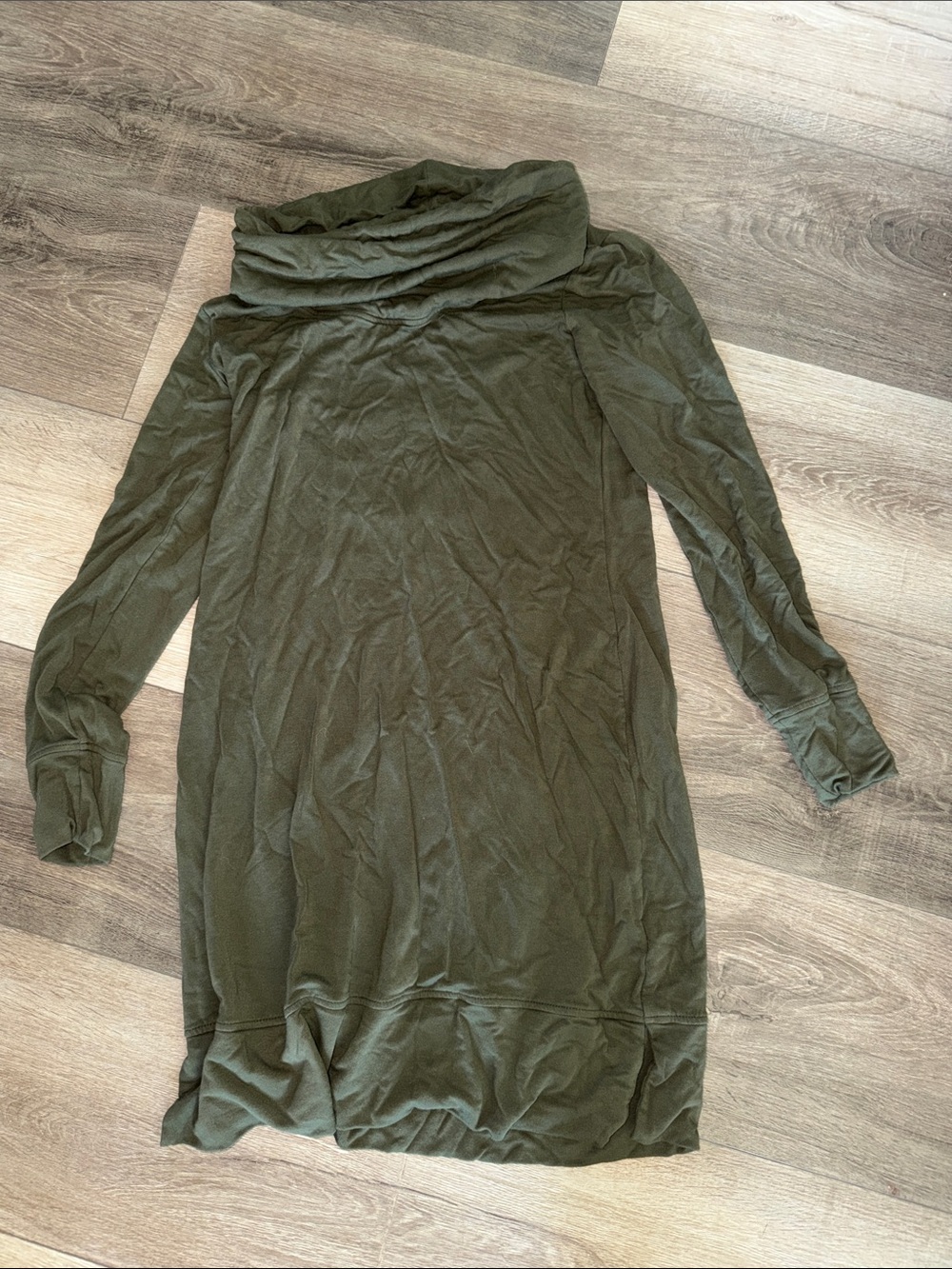Daily Ritual Olive Green Long Sleeve Cowl Neck Dress